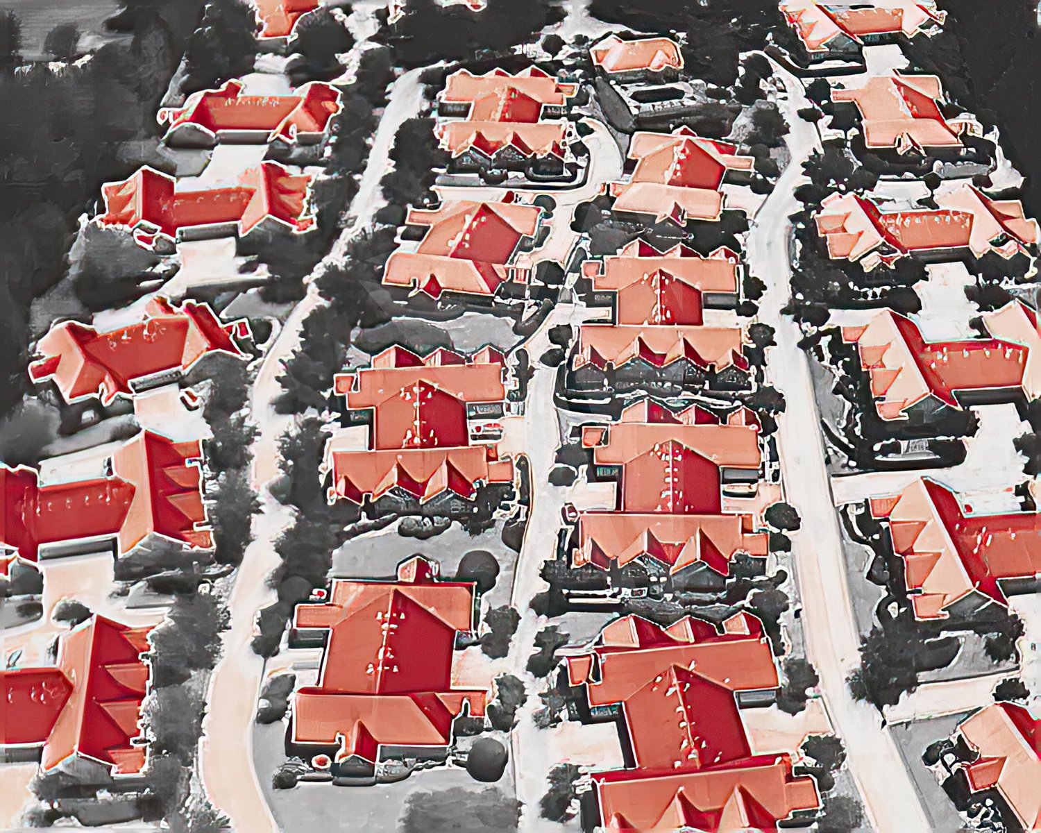 Thermal imagery from the Sky360 collection showing patterns across a roof